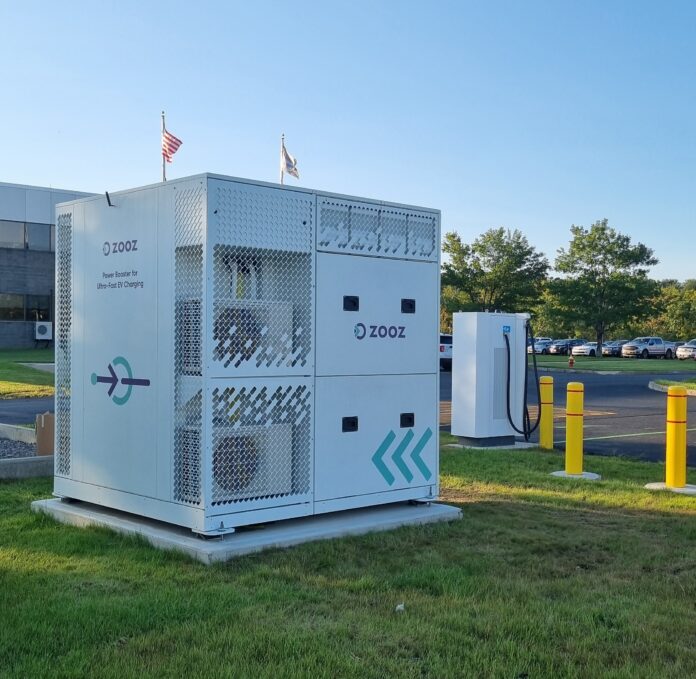 ZOOZ power booster installed at one of the New York Power Authority fleet charging stations in Marcy in Oneida County